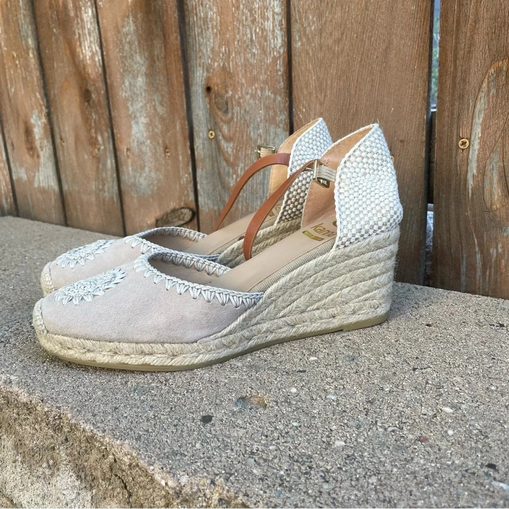 KANNA Women’s Cream Tan Espadrille Platform Wedge Heel Strap Shoe 39